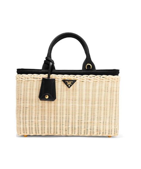 prada midollino large leather trimmed canvas and wicker tote|Midollino handbag Prada Beige in Wicker .